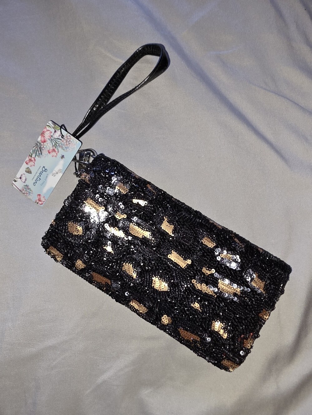 Brentano Sequin Leopard Wristlet Or Wallet NWT